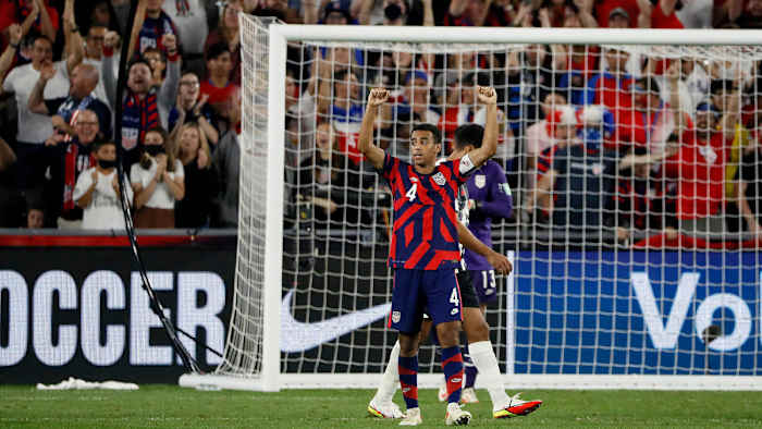 Tyler Adams and the USMNT celebrate win vs. Costa Rica